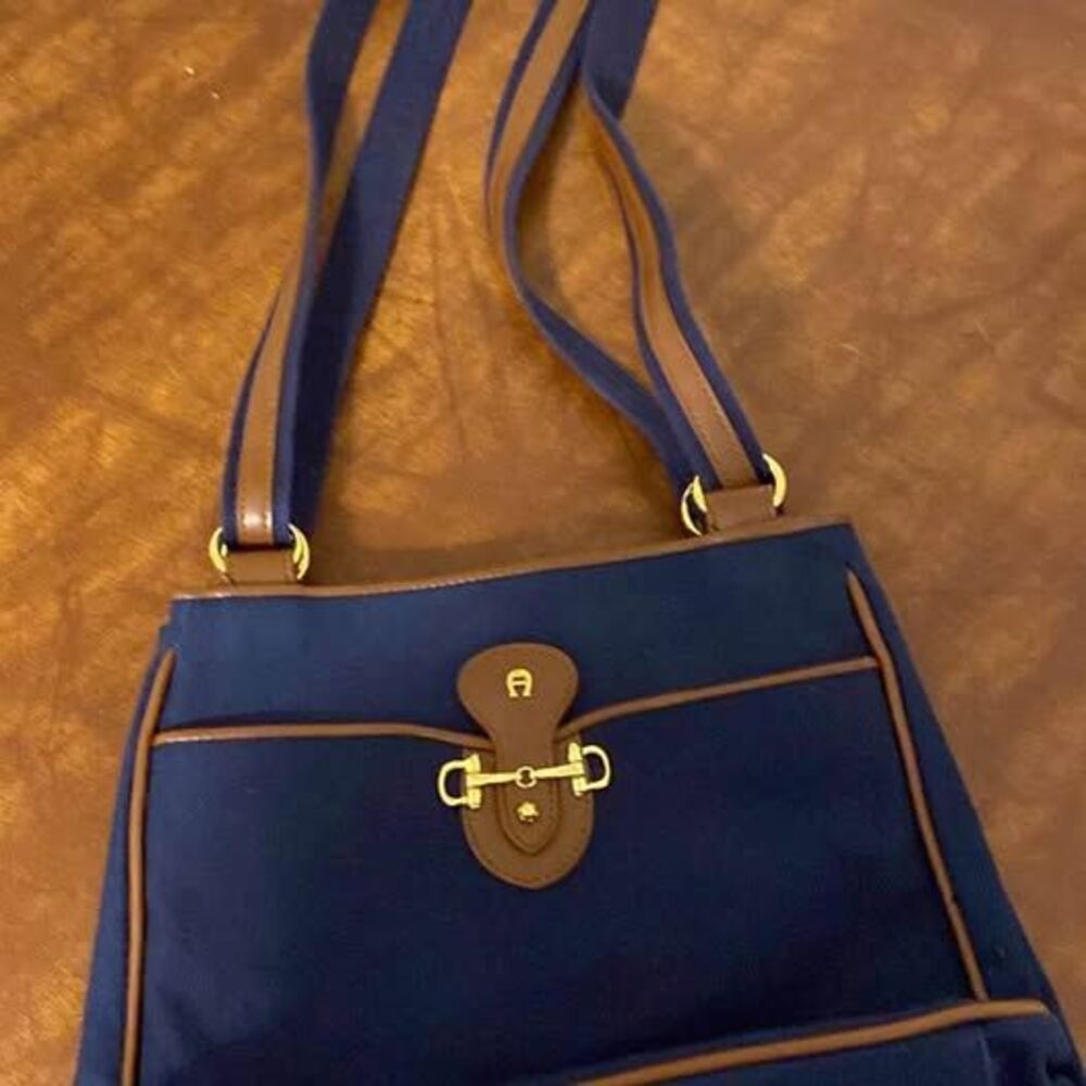 Vintage Etienne Aigner Blue‎ Canvas Shoulder Bag